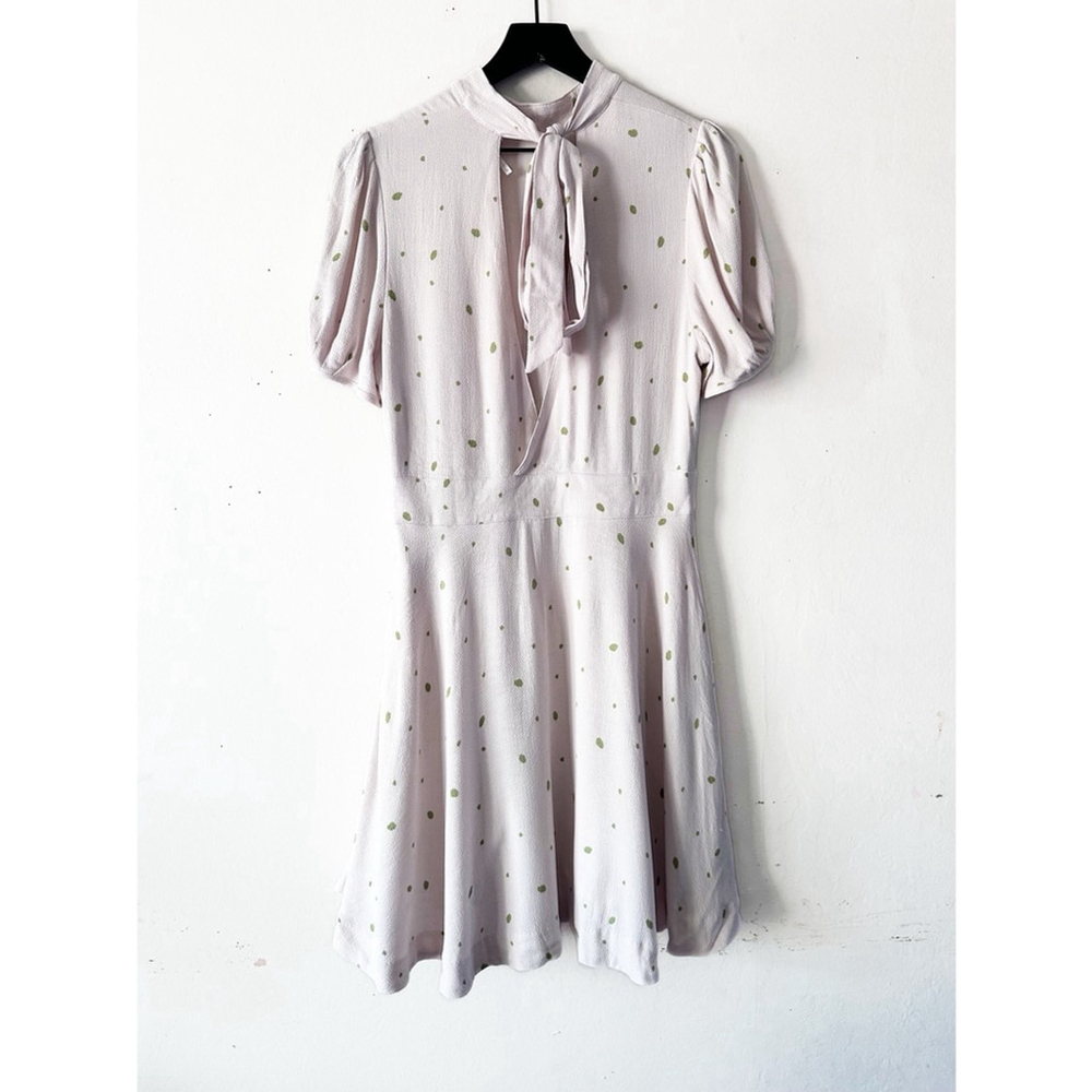 Free People x Revolve Abbie Mini Dress Cream Green Dot Bow Tie Puff Sleeve Size - Picture 2 of 12